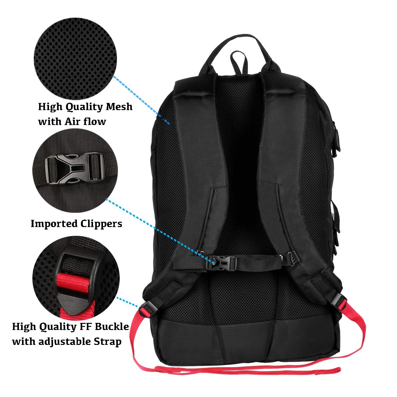 Rear view of the 90HILLS backpack showing its padded mesh and adjustable straps